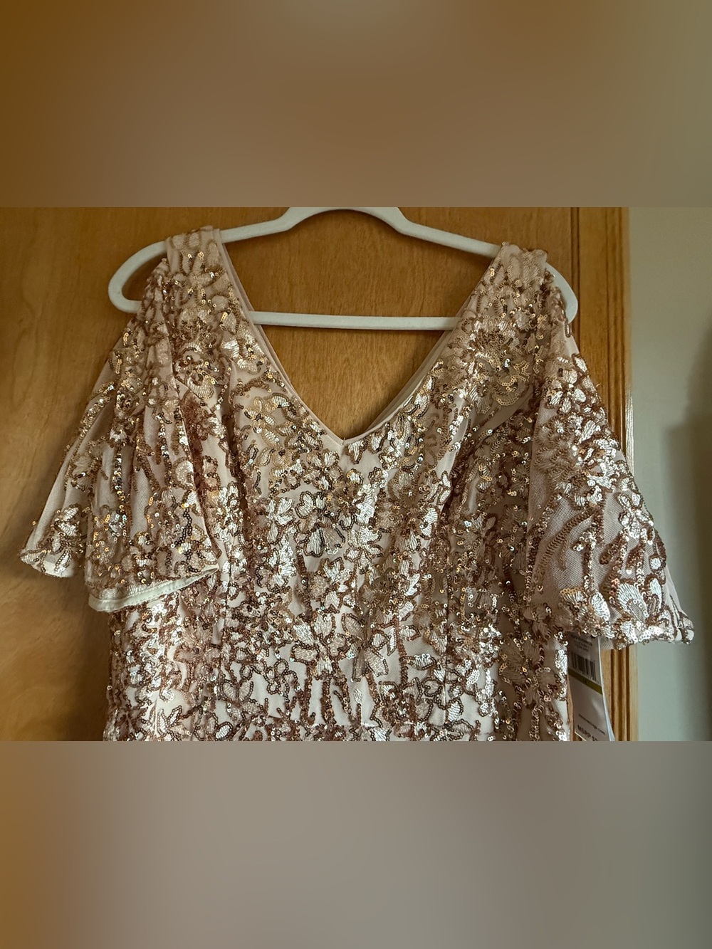 Alex Evenings Gold Sequin Maxi Gown with Flutter Sleeves - Picture 5 of 12